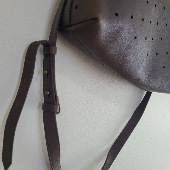 MADEWELL Brown Leather Perforated Double Handle HandBag Crossbody Bag Purse - Picture 3 of 8